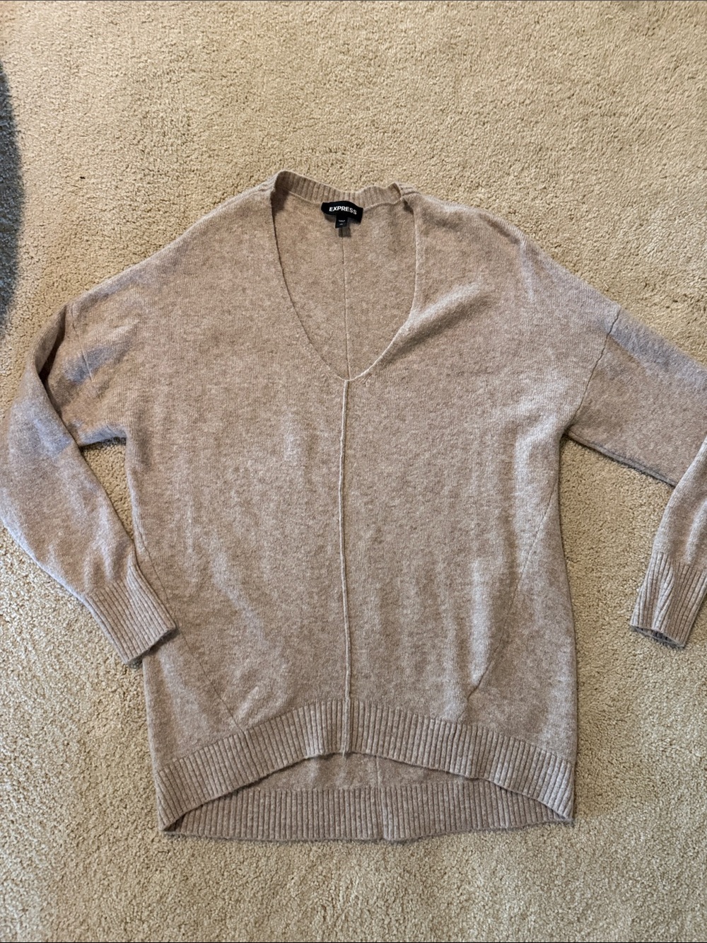 Express Neutral Taupe V-Neck Pullover Sweater